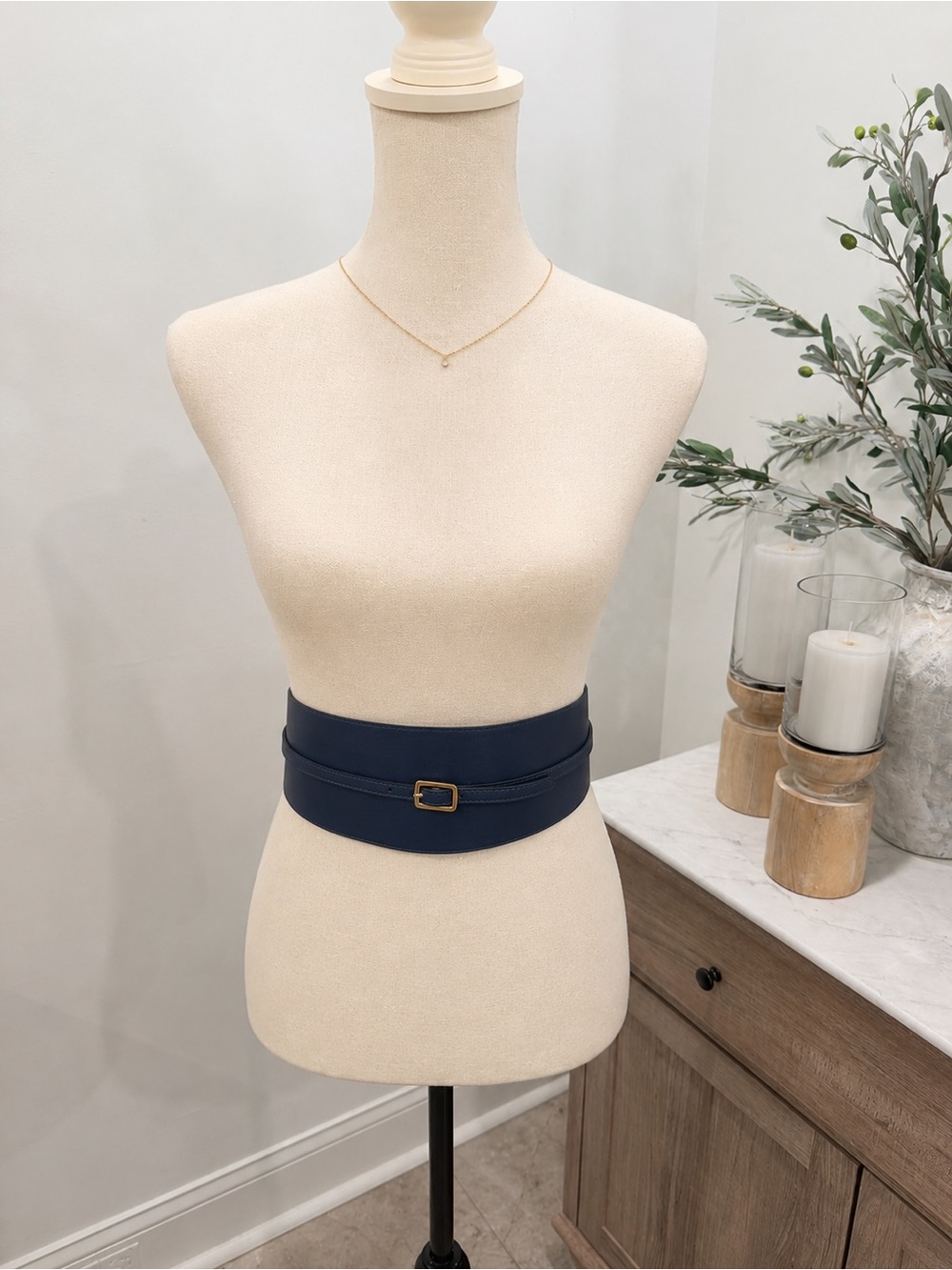 The Limited Navy Wide Waist Belt with Gold Buckle